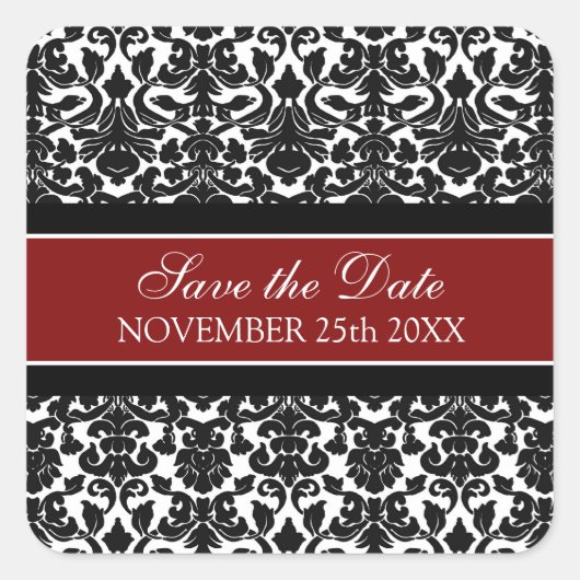 Red Damask bewaart de datumenvelopzegel Vierkante Sticker (Voorkant)