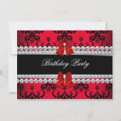 Red Damask Black Jewel Bow Birthday Foto Kaart (Achterkant)