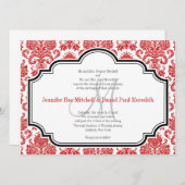Red Damask  Black White Wedding Invitations Kaart (Voorkant / Achterkant)
