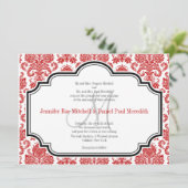 Red Damask  Black White Wedding Invitations Kaart (Staand voorkant)