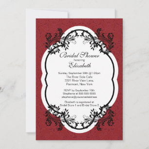  Red Damask Bridal Shower Invitation Kaart