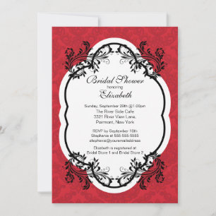  Red Damask Bridal Shower Invitation Kaart