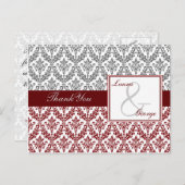 Red damask bruiloft Dank je Briefkaart (Voorkant / Achterkant)
