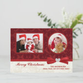 Red Damask Carte Plat Vacances 2 Photo (Debout devant)
