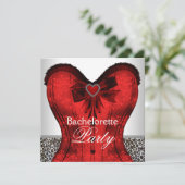 Red Damask Corset Leopard Bachelorette Party Kaart (Staand voorkant)