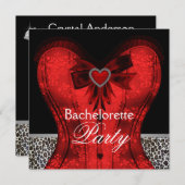 Red Damask Corset Leopard Bachelorette Party Kaart (Voorkant / Achterkant)
