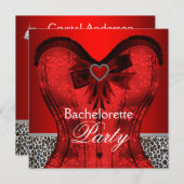 Red Damask Corset Leopard Bachelorette Party Kaart (Voorkant / Achterkant)