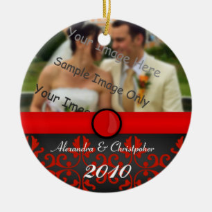 Red Damask Couples Keramisch Ornament