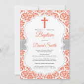 Red Damask Cross Baptism Invitation (Devant)