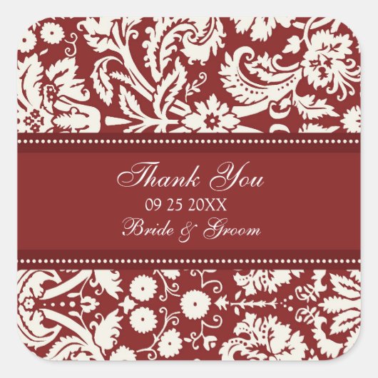 Red Damask Dank u bruiloft gunst Labels (Voorkant)