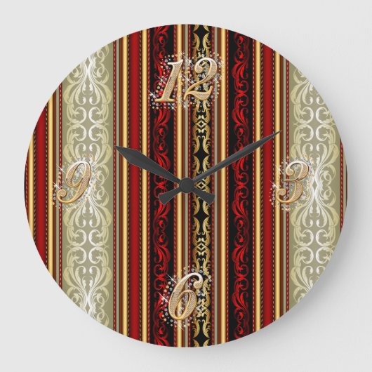 Red Damask en Gold Wall Clock Grote Klok (Voorkant)