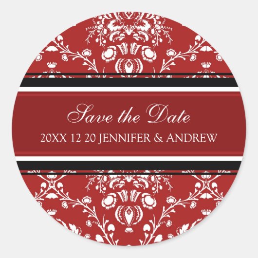 Red Damask Enregistrer la date Stickers Mariage d' (Devant)