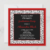 Red Damask Floral Foto Afstuderen Invitation Kaart (Achterkant)
