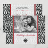 Red Damask Foto Wedding Invitation Kaart (Voorkant / Achterkant)