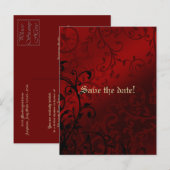 Red Damask Gothique nuptiale Invitation (Devant / Derrière)