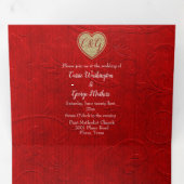 Red Damask Gouden Hart Alles In Een Huwelijk Drieluik Uitnodiging (Binnenzijde eerst)