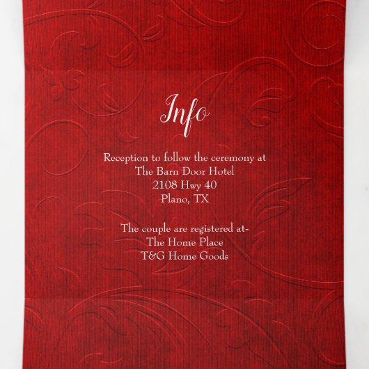 Red Damask Gouden Hart Alles In Een Huwelijk Drieluik Uitnodiging (Binnenkant midden)