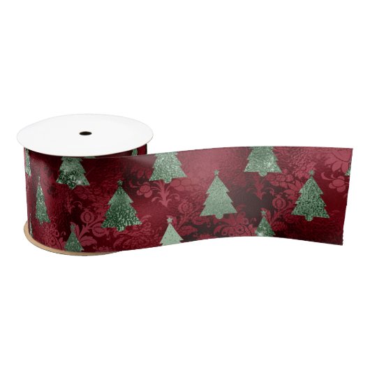 Red Damask Green Metallic Holiday Kerstmis Lint (Spoel)