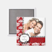 Red Damask Inséparables Photo Save The Date Magnet (Recto/Verso)
