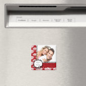 Red Damask Inséparables Photo Save The Date Magnet (In Situ (Lave-vaisselle))