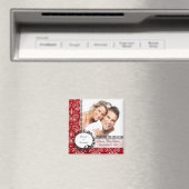 Red Damask Inséparables Photo Save The Date Magnet (In Situ (Lave-vaisselle))