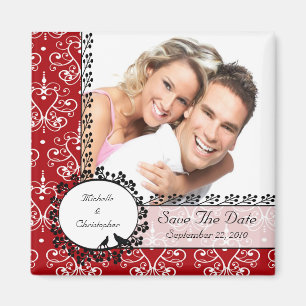 Red Damask Inséparables Photo Save The Date Magnet