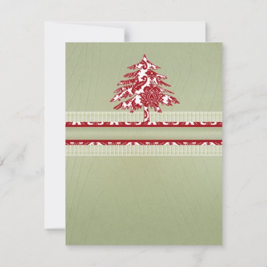 Red Damask kersthout graan Invite Kaart (Achterkant)