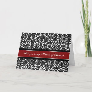 Red Damask Matron of Honor Invitation