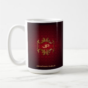 Red Damask Monogrammed Sjabloon Classic Elegant Koffiemok