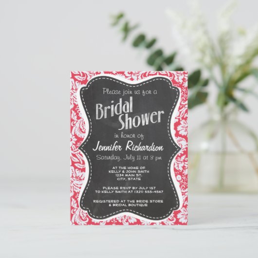 Red Damask Patroon; alkbord Uitnodiging Briefkaart (Staand voorkant)