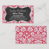 Red Damask Patroon; alkbord Visitekaartje (Voorkant / Achterkant)