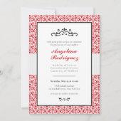 Red Damask Pattern Foto Afstuderen Invitation Kaart (Voorkant)