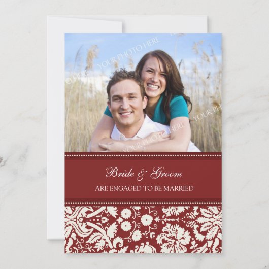 Red Damask Photo Engagement Party Invitations (Dos)