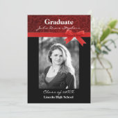 Red Damask & Red Bow - Aankondiging Afstuderen (Staand voorkant)