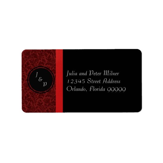 Red Damask & Red Bow - Adreslabel Etiket (Voorkant)