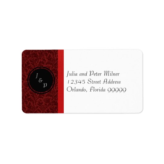 Red Damask & Red Bow - Étiquette de adresse (Devant)