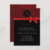 Red Damask & Red Bow - Invitation à la réception (Devant / Derrière)
