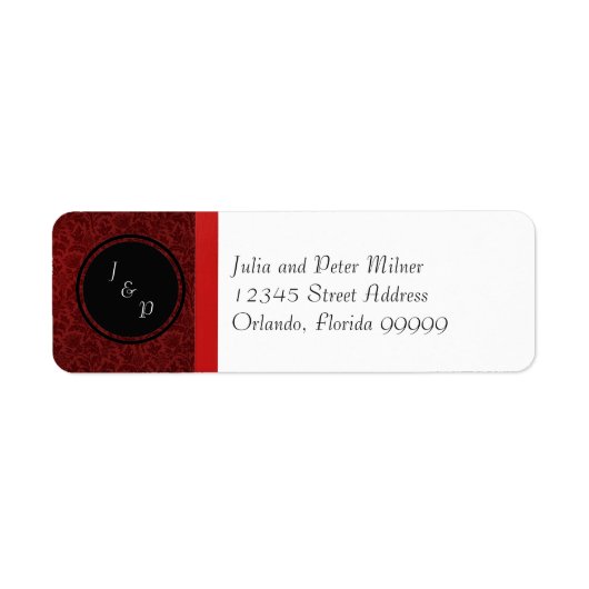 Red Damask & Red Bow - Return Address Label (Voorkant)