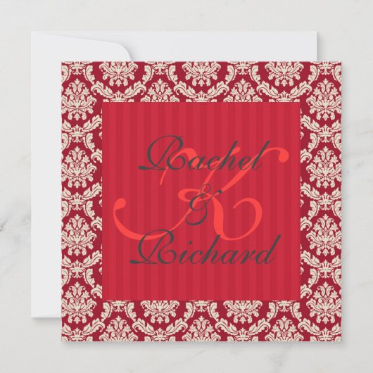Red Damask Renewal of Vows Jubileum Invitation Kaart (Voorkant)