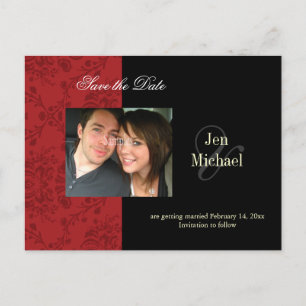 Red Damask Save the Date Carte postale,