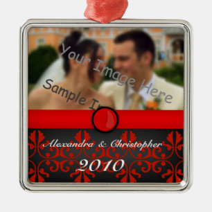 Red Damask Silver Couples Metalen Ornament