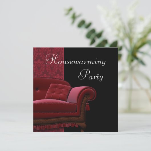 Red Damask Sofa House Party Invitation (Debout devant)