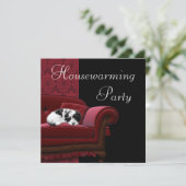 Red Damask Sofa House Party Invitation (Debout devant)