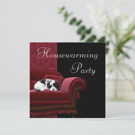 Red Damask Sofa House Party Invitation (Debout devant)