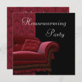 Red Damask Sofa Housewarming Party Uitnodiging (Voorkant / Achterkant)