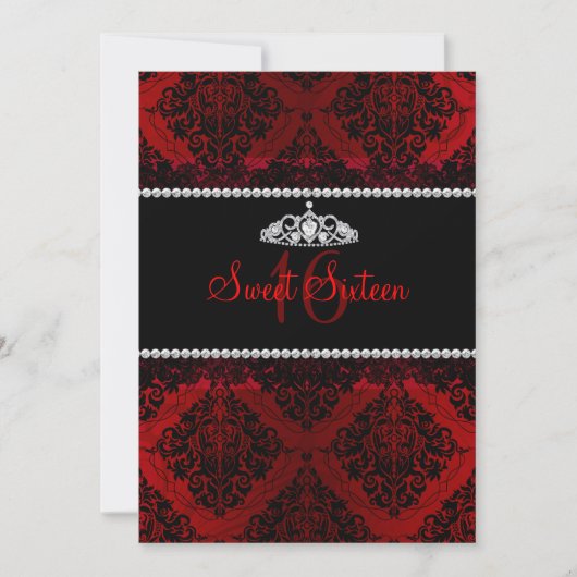 Red Damask & Tiara Sweet sixteen Invitation (Devant)