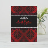 Red Damask & Tiara Sweet sixteen Invitation (Debout devant)