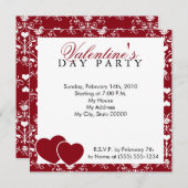 Red Damask Valentijnsdag Invitation Kaart (Voorkant / Achterkant)
