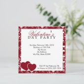 Red Damask Valentijnsdag Invitation Kaart (Staand voorkant)