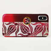 RED DAMASK VELVET TULIPS MONOGRAM Burgundy White Case-Mate iPhone Case (Achterkant (horizontaal))